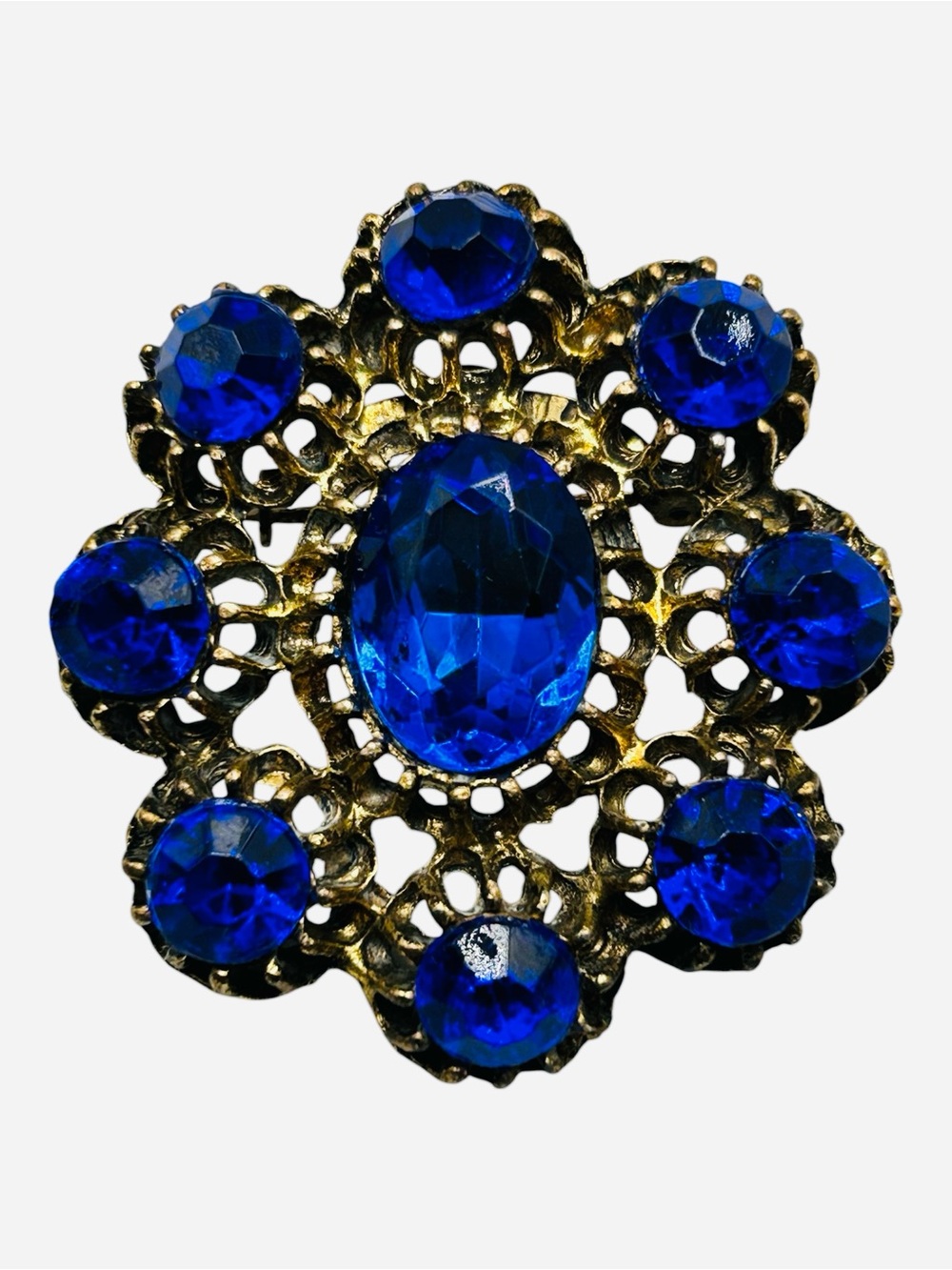 Vintage Cobalt Blue Faceted Glass Brooch